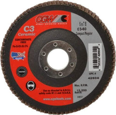 Camel Grinding Wheels - 60 Grit, 5" Disc Diam, 7/8" Center Hole, Ceramic Flap Disc - 12,200 Max RPM, Polyester Backing, Arbor Attaching System, Coated - Industrial Tool & Supply