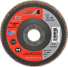 Camel Grinding Wheels - 80 Grit, 5" Disc Diam, 7/8" Center Hole, Ceramic Flap Disc - 12,200 Max RPM, Polyester Backing, Arbor Attaching System, Coated - Industrial Tool & Supply