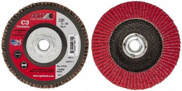 Camel Grinding Wheels - 36 Grit, 5" Disc Diam, 5/8-11 Center Hole, Ceramic Flap Disc - 12,200 Max RPM, Polyester Backing, Arbor Attaching System, Coated - Industrial Tool & Supply