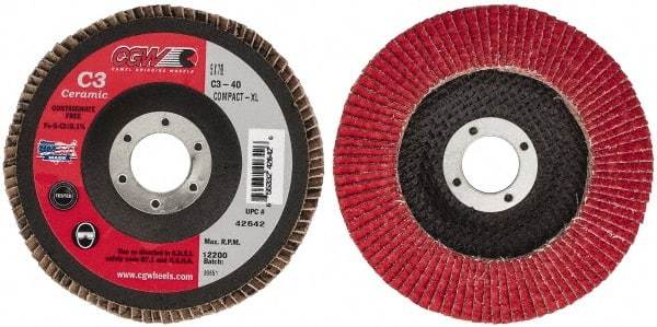 Camel Grinding Wheels - 40 Grit, 5" Disc Diam, 7/8" Center Hole, Ceramic Flap Disc - 12,200 Max RPM, Polyester Backing, Arbor Attaching System, Coated - Industrial Tool & Supply