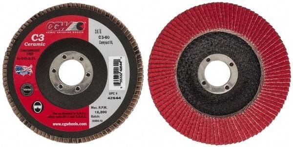 Camel Grinding Wheels - 60 Grit, 5" Disc Diam, 7/8" Center Hole, Ceramic Flap Disc - 12,200 Max RPM, Polyester Backing, Arbor Attaching System, Coated - Industrial Tool & Supply