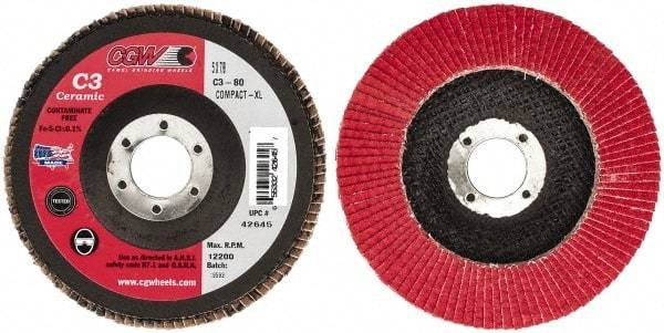 Camel Grinding Wheels - 80 Grit, 5" Disc Diam, 7/8" Center Hole, Ceramic Flap Disc - 12,200 Max RPM, Polyester Backing, Arbor Attaching System, Coated - Industrial Tool & Supply