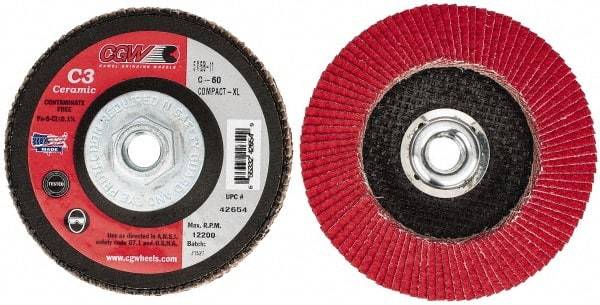 Camel Grinding Wheels - 60 Grit, 5" Disc Diam, 5/8-11 Center Hole, Ceramic Flap Disc - 12,200 Max RPM, Polyester Backing, Arbor Attaching System, Coated - Industrial Tool & Supply
