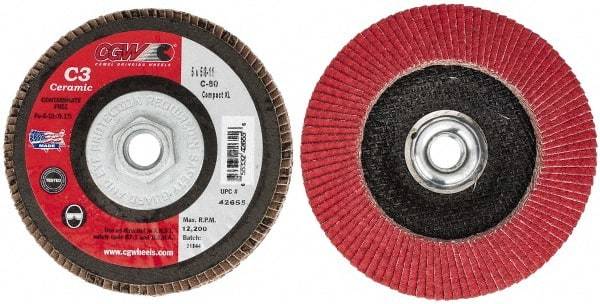Camel Grinding Wheels - 80 Grit, 5" Disc Diam, 5/8-11 Center Hole, Ceramic Flap Disc - 12,200 Max RPM, Polyester Backing, Arbor Attaching System, Coated - Industrial Tool & Supply