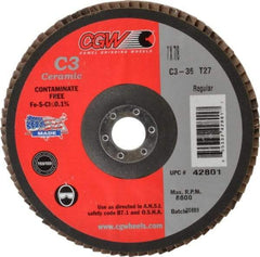 Camel Grinding Wheels - 36 Grit, 7" Disc Diam, 7/8" Center Hole, Type 27 Ceramic Flap Disc - 8,600 Max RPM, Polyester Backing, Arbor Attaching System, Coated - Industrial Tool & Supply