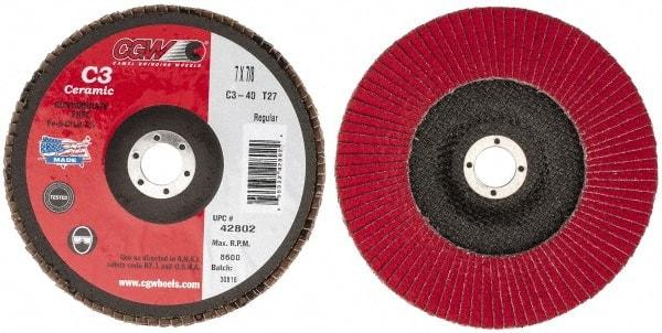 Camel Grinding Wheels - 40 Grit, 7" Disc Diam, 7/8" Center Hole, Type 27 Ceramic Flap Disc - 8,600 Max RPM, Polyester Backing, Arbor Attaching System, Coated - Industrial Tool & Supply