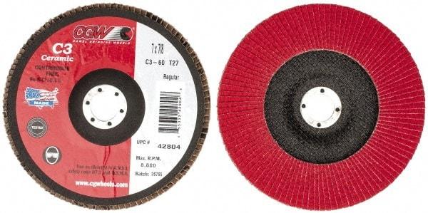 Camel Grinding Wheels - 60 Grit, 7" Disc Diam, 7/8" Center Hole, Type 27 Ceramic Flap Disc - 8,600 Max RPM, Polyester Backing, Arbor Attaching System, Coated - Industrial Tool & Supply