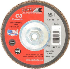Camel Grinding Wheels - 36 Grit, 7" Disc Diam, 5/8-11 Center Hole, Type 27 Ceramic Flap Disc - 8,600 Max RPM, Polyester Backing, Arbor Attaching System, Coated - Industrial Tool & Supply