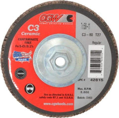 Camel Grinding Wheels - 80 Grit, 7" Disc Diam, 5/8-11 Center Hole, Type 27 Ceramic Flap Disc - 8,600 Max RPM, Polyester Backing, Arbor Attaching System, Coated - Industrial Tool & Supply