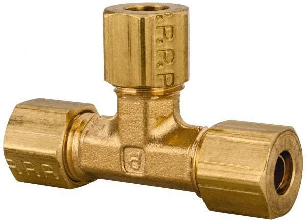Parker - 1/4" OD, Brass Union Tee - 300 Max Working psi, -65 to 250°F, Comp x Comp x Comp Ends - Industrial Tool & Supply