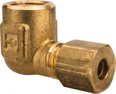 Parker - 3/16" OD, Brass Female Elbow - 400 Max Working psi, -65 to 250°F, Comp x FNPT Ends - Industrial Tool & Supply