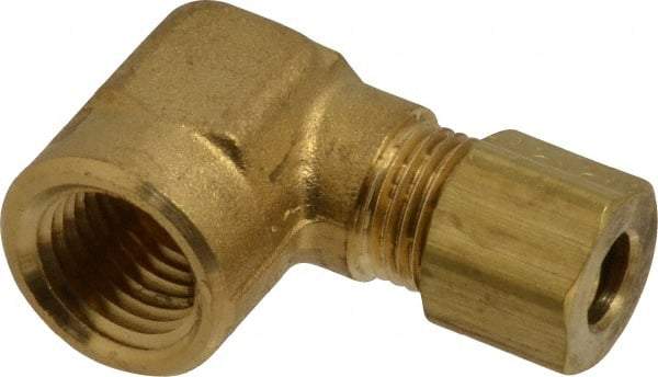 Parker - 1/4" OD, Brass Female Elbow - 300 Max Working psi, -65 to 250°F, Comp x FNPT Ends - Industrial Tool & Supply