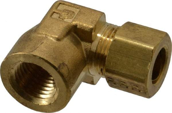 Parker - 3/8" OD, Brass Female Elbow - 200 Max Working psi, -65 to 250°F, Comp x FNPT Ends - Industrial Tool & Supply