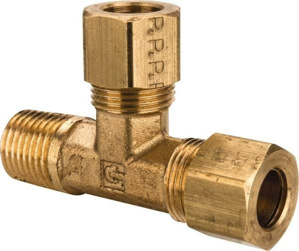 Parker - 3/8" OD, Brass Male Run Tee - 200 Max Working psi, -65 to 250°F, Comp x MNPT x Comp Ends - Industrial Tool & Supply