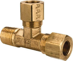 Parker - 3/8" OD, Brass Male Run Tee - 200 Max Working psi, -65 to 250°F, Comp x MNPT x Comp Ends - Industrial Tool & Supply