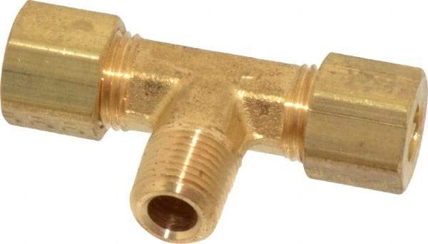 Parker - 1/4" OD, Brass Male Branch Tee - 300 Max Working psi, -65 to 250°F, Comp x Comp x MNPT Ends - Industrial Tool & Supply