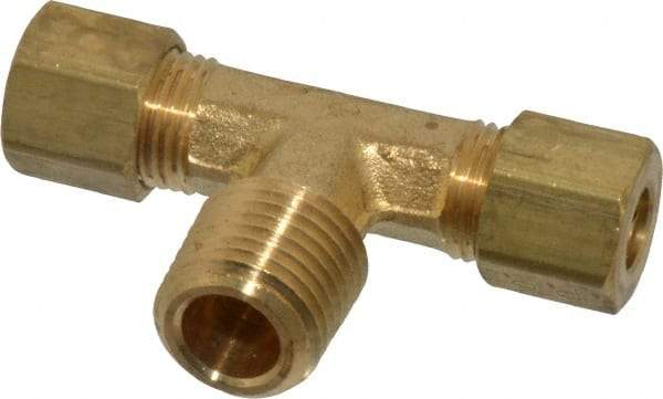 Parker - 1/4" OD, Brass Male Branch Tee - 300 Max Working psi, -65 to 250°F, Comp x Comp x MNPT Ends - Industrial Tool & Supply