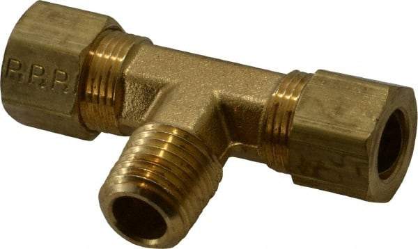 Parker - 3/8" OD, Brass Male Branch Tee - 200 Max Working psi, -65 to 250°F, Comp x Comp x MNPT Ends - Industrial Tool & Supply