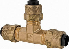 Parker - 1/4" OD, Brass Union Tee - 150 Max Working psi, 0 to 150°F, Comp x Comp x Comp Ends - Industrial Tool & Supply