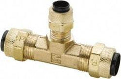 Parker - 3/8 x 3/8 x 1/4" OD, Brass Union Tee - 150 Max Working psi, 0 to 150°F, Comp x Comp x Comp Ends - Industrial Tool & Supply