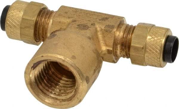 Parker - 1/4" OD, Brass Female Branch Tee - 150 Max Working psi, 0 to 150°F, Comp x Comp x FNPT Ends - Industrial Tool & Supply