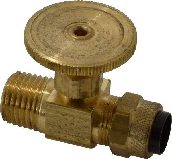 Parker - 3/8 x 1/4" Pipe, Inline Needle Valve - Poly-Tite x MNPTF Ends, Brass Valve, 150 Max psi - Industrial Tool & Supply