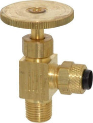 Parker - 1/4 x 1/8" Pipe, Angled Needle Valve - Poly-Tite x MNPTF Ends, Brass Valve, 150 Max psi - Industrial Tool & Supply
