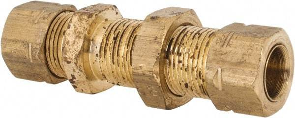 Parker - 3/8" OD, Brass Bulkhead Union - 1,000 Max Working psi, -65 to 250°F, Comp x Comp Ends - Industrial Tool & Supply
