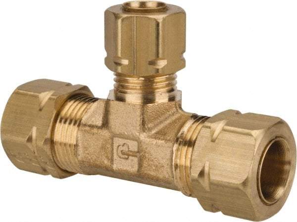 Parker - 3/8 x 3/8 x 1/4" OD, Brass Union Tee - 1,400 Max Working psi, -65 to 250°F, Comp x Comp x Comp Ends - Industrial Tool & Supply