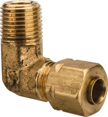 Parker - 3/16" OD, Brass Male Elbow - 1,900 Max Working psi, -65 to 250°F, Comp x MNPT Ends - Industrial Tool & Supply