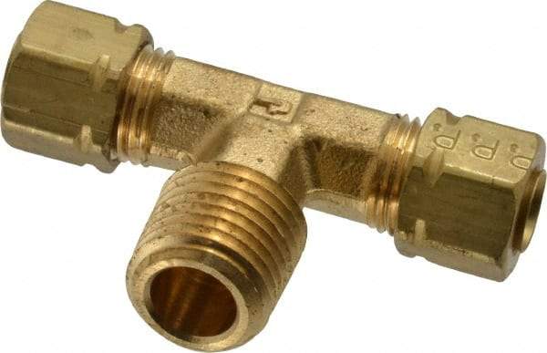 Parker - 1/4" OD, Brass Male Branch Tee - 1,400 Max Working psi, -65 to 250°F, Comp x Comp x MNPT Ends - Industrial Tool & Supply