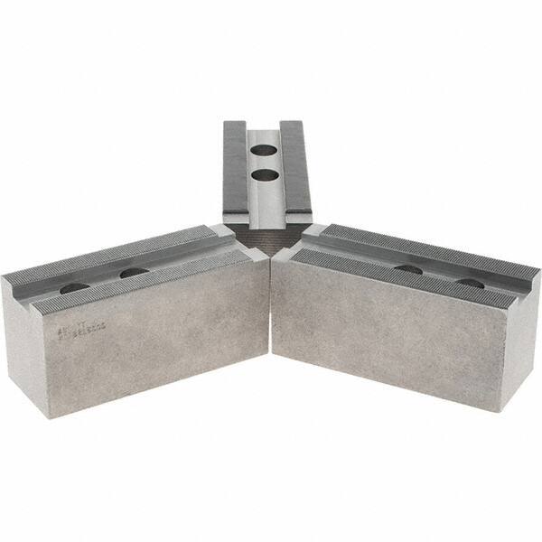 Abbott Workholding Products - 1.5mm x 60° Serrated Attachment, Square Soft Lathe Chuck Jaw - 3 Jaws, Steel, 1.6929" Btw Mount Hole Ctrs, 6-1/2" Long x 2-1/2" Wide x 3" High, 1.0039" Groove, 0.7874" & 20mm Fastener - Industrial Tool & Supply