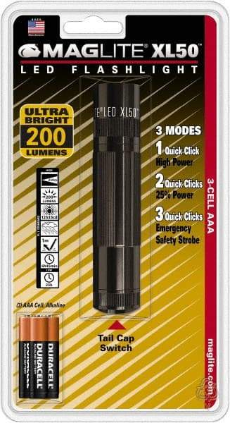 Mag-Lite - LED Bulb, 200 Lumens, Industrial/Tactical Flashlight - Black Aluminum Body, 3 AAA Alkaline Batteries Included - Industrial Tool & Supply