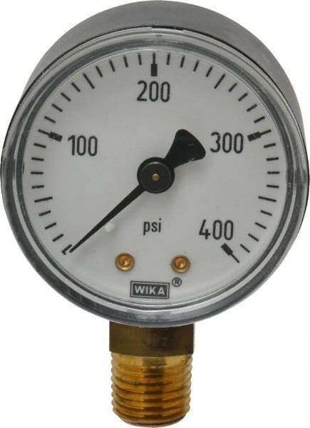 Wika - 2" Dial, 1/4 Thread, 0-400 Scale Range, Pressure Gauge - Lower Connection Mount, Accurate to 3-2-3% of Scale - Industrial Tool & Supply