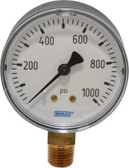 Wika - 2-1/2" Dial, 1/4 Thread, 0-1,000 Scale Range, Pressure Gauge - Lower Connection Mount, Accurate to 3-2-3% of Scale - Industrial Tool & Supply