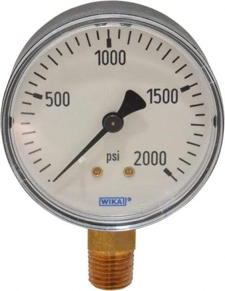 Wika - 2-1/2" Dial, 1/4 Thread, 0-2,000 Scale Range, Pressure Gauge - Lower Connection Mount, Accurate to 3-2-3% of Scale - Industrial Tool & Supply