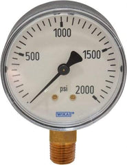 Wika - 2-1/2" Dial, 1/4 Thread, 0-2,000 Scale Range, Pressure Gauge - Lower Connection Mount, Accurate to 3-2-3% of Scale - Industrial Tool & Supply