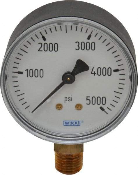 Wika - 2-1/2" Dial, 1/4 Thread, 0-5,000 Scale Range, Pressure Gauge - Lower Connection Mount, Accurate to 3-2-3% of Scale - Industrial Tool & Supply