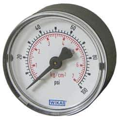 Wika - 1-1/2" Dial, 1/8 Thread, 0-15 Scale Range, Pressure Gauge - U-Clamp Panel Mount, Center Back Connection Mount, Accurate to 3-2-3% of Scale - Industrial Tool & Supply