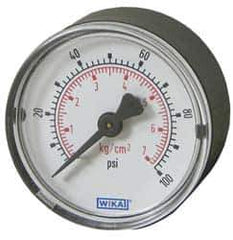 Wika - 1-1/2" Dial, 1/8 Thread, 0-15 Scale Range, Pressure Gauge - U-Clamp Panel Mount, Center Back Connection Mount, Accurate to 3-2-3% of Scale - Industrial Tool & Supply