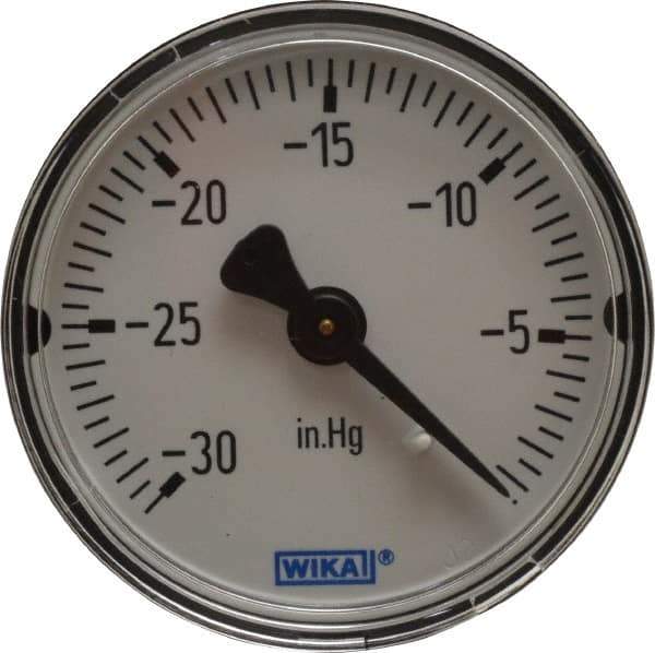 Wika - 2" Dial, 1/4 Thread, 30-0 Scale Range, Pressure Gauge - Center Back Connection Mount, Accurate to 3-2-3% of Scale - Industrial Tool & Supply