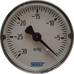 Wika - 2" Dial, 1/4 Thread, 30-0 Scale Range, Pressure Gauge - Center Back Connection Mount, Accurate to 3-2-3% of Scale - Industrial Tool & Supply