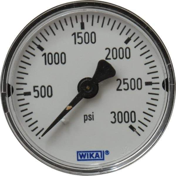 Wika - 2" Dial, 1/4 Thread, 0-3,000 Scale Range, Pressure Gauge - Center Back Connection Mount, Accurate to 3-2-3% of Scale - Industrial Tool & Supply