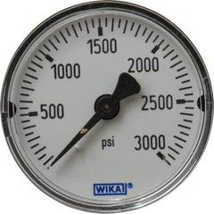Wika - 2" Dial, 1/4 Thread, 0-3,000 Scale Range, Pressure Gauge - Center Back Connection Mount, Accurate to 3-2-3% of Scale - Industrial Tool & Supply