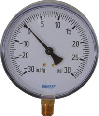 Wika - 4" Dial, 1/4 Thread, 30-0-30 Scale Range, Pressure Gauge - Lower Connection Mount, Accurate to 3-2-3% of Scale - Industrial Tool & Supply