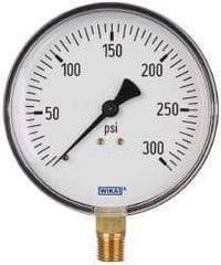Wika - 4" Dial, 1/4 Thread, 0-300 Scale Range, Pressure Gauge - Lower Connection Mount, Accurate to 3-2-3% of Scale - Industrial Tool & Supply