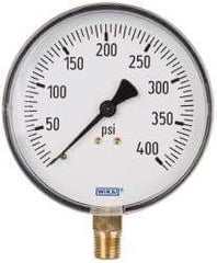 Wika - 4" Dial, 1/4 Thread, 0-400 Scale Range, Pressure Gauge - Lower Connection Mount, Accurate to 3-2-3% of Scale - Industrial Tool & Supply
