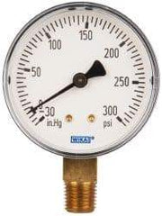 Wika - 2-1/2" Dial, 1/4 Thread, 30-0-300 Scale Range, Pressure Gauge - Lower Connection Mount, Accurate to 3-2-3% of Scale - Industrial Tool & Supply