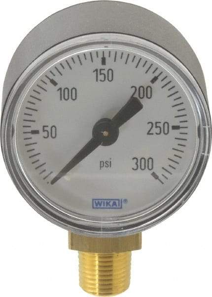 Wika - 1-1/2" Dial, 1/8 Thread, 0-300 Scale Range, Pressure Gauge - Lower Connection Mount, Accurate to 3-2-3% of Scale - Industrial Tool & Supply