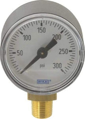 Wika - 1-1/2" Dial, 1/8 Thread, 0-300 Scale Range, Pressure Gauge - Lower Connection Mount, Accurate to 3-2-3% of Scale - Industrial Tool & Supply